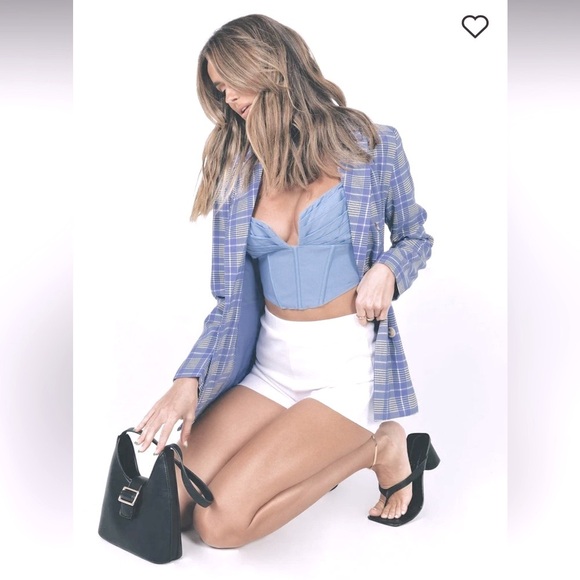 Princess Polly Mrs Nancy Blazer blue check plaid print - Picture 3 of 11